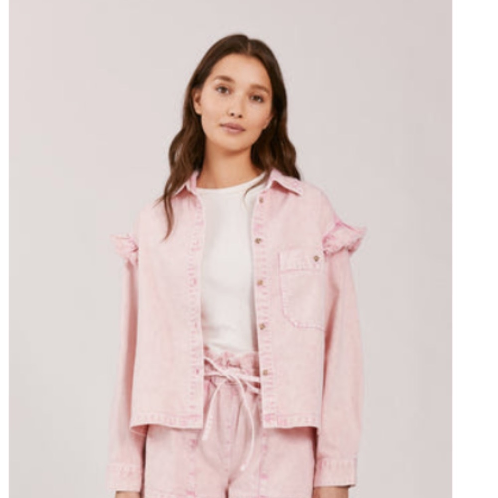 Something Navy Magnolia Shirt Jacket Pink Medium - Picture 2 of 6